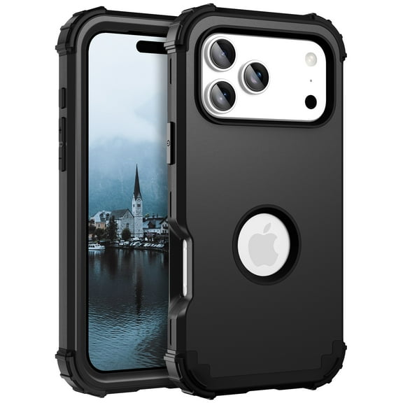 Dteck for iPhone 17 Pro Max Case, Heavy Duty Drop Protection Hard PC Soft Silicone Hybrid Case Anti-Scratch Shockproof Back Cover for iPhone 17 Pro Max,Black