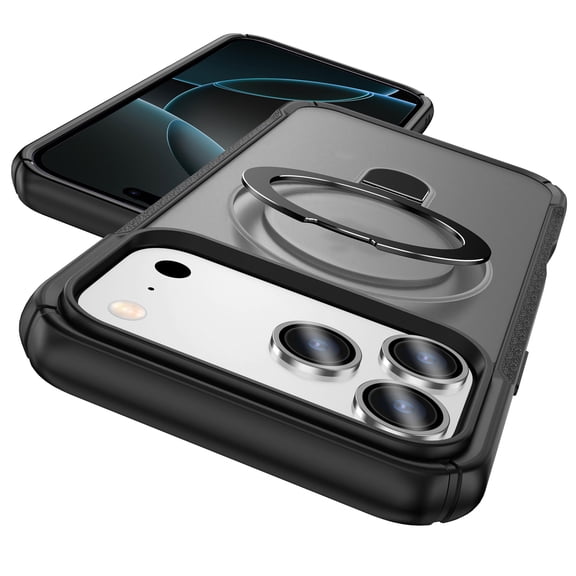 Dteck for iPhone 17 Pro Max Case with Magnetic Stand, Compatible with MagSafe, Drop Protection Shockproof Case for iPhone 17 Pro Max with Kickstand,Black+Clear
