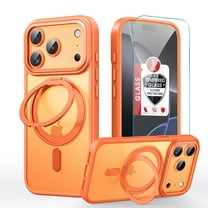 Dteck for iPhone 17 Pro Max Case with Rotating Magnetic Stand, Compatible with MagSafe, Ring Grip Slim Matte Phone Cover with HD Screen Protector for iPhone 17 Pro Max 6.9 Inch,Orange