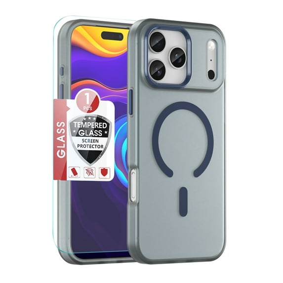 Dteck for iPhone 17 Pro Max Case with Screen Protector, Compatible with MagSafe, Magnetic Frosted Translucent Matte Military Grade Shockproof Slim Cover 6.9 Inch,Dark Blue