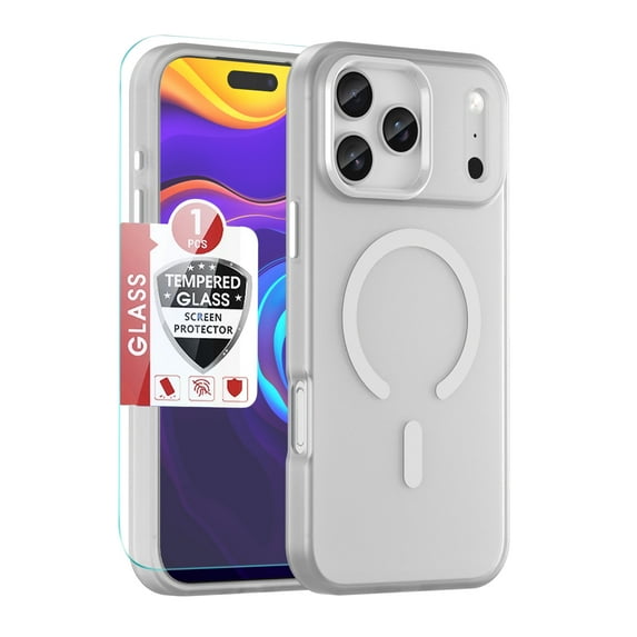 Dteck for iPhone 17 Pro Max Case with Screen Protector, Compatible with MagSafe, Magnetic Frosted Translucent Matte Military Grade Shockproof Slim Cover 6.9 Inch,White