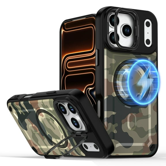 Dteck for iPhone 17 Pro Max Case with Stash Stand, Compatible with MagSafe, Military-Grade Drop Protection Phone Case for iPhone 17 Pro Max 6.9 Inch, Camouflage Pattern Back Cover,Camo