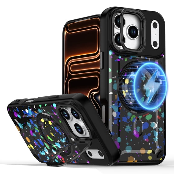 Dteck for iPhone 17 Pro Max Case with Stash Stand, Compatible with MagSafe, Military-Grade Drop Protection Phone Case for iPhone 17 Pro Max 6.9 Inch, Camouflage Pattern Back Cover,Colorful Spot