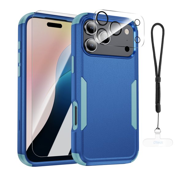 Dteck for iPhone 17 Pro Max Phone Case, 1X Screen Protector +1X Camera Lens, Shockproof for iPhone 17 Pro Max Case, Drop Protection Protective Hard Back Cover 6.9 inch,Blue+Mint