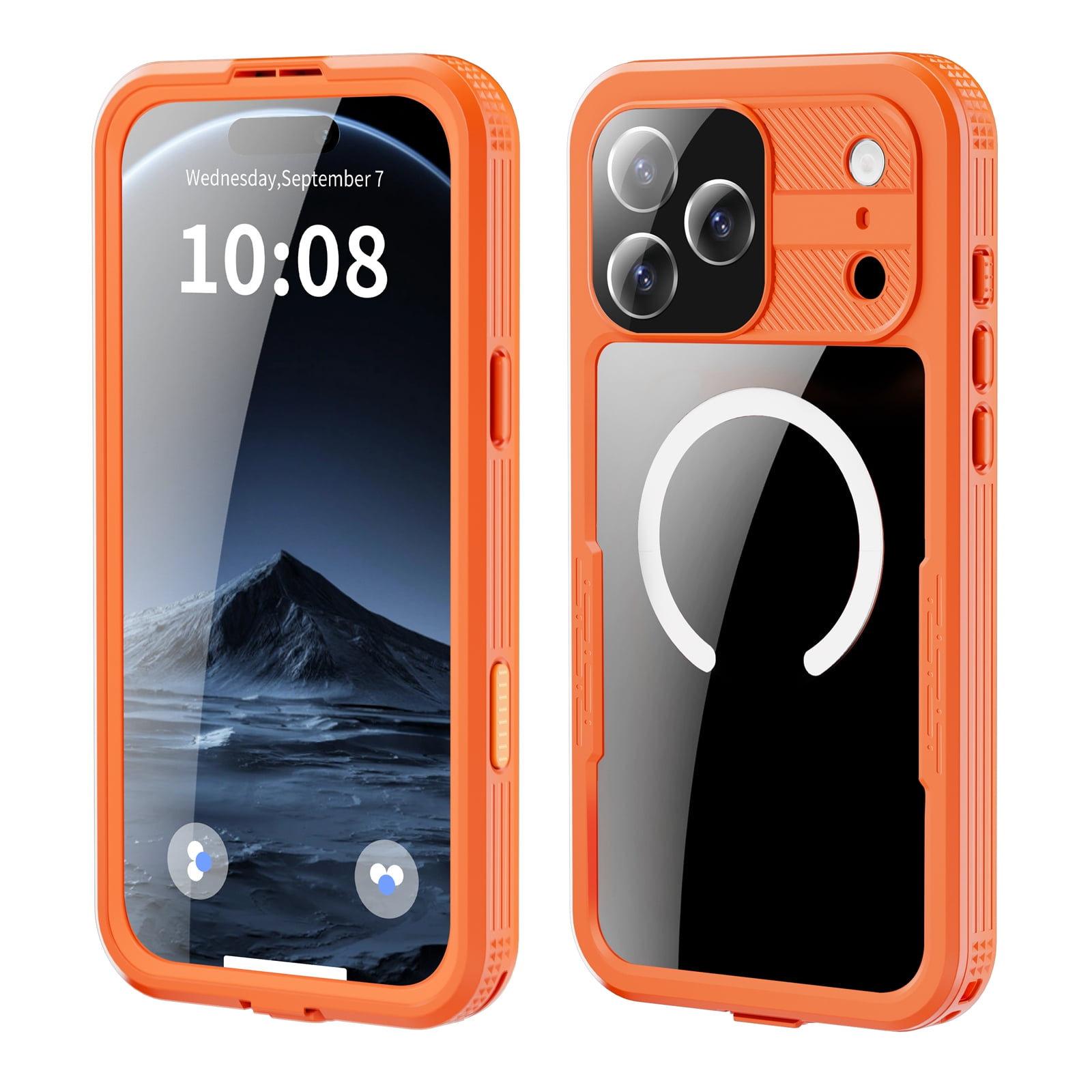 Dteck for iPhone 17 Pro Max Waterproof Case Compatible with MagSafe, Magnetic Waterproof Full Body IP68 Underwater Case Built-in Screen Protector Military Grade Shockproof Case for Men Women,Orange