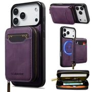Dteck for iPhone 17 Pro Wallet Case with Zipper Purse Compatible with MagSafe, Magnetic RFID Blocking Card Holder 2 in 1 Detachable Phone Cover,Purple