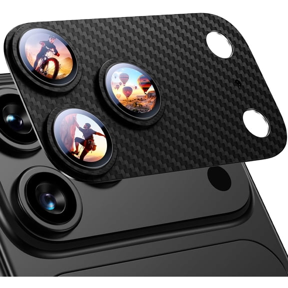Dteck for iPhone 18 Pro Camera Lens Protector All-in-one Carbon Fiber Texture Strong-Adhesion Premium Tempered Glass Metal Frame Camera Lens Protector,Black