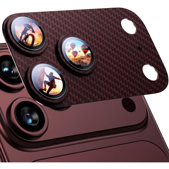 Dteck for iPhone 18 Pro Max Camera Lens Protector All-in-one Carbon Fiber Texture Strong-Adhesion Premium Tempered Glass Metal Frame Camera Lens Protector,Winered