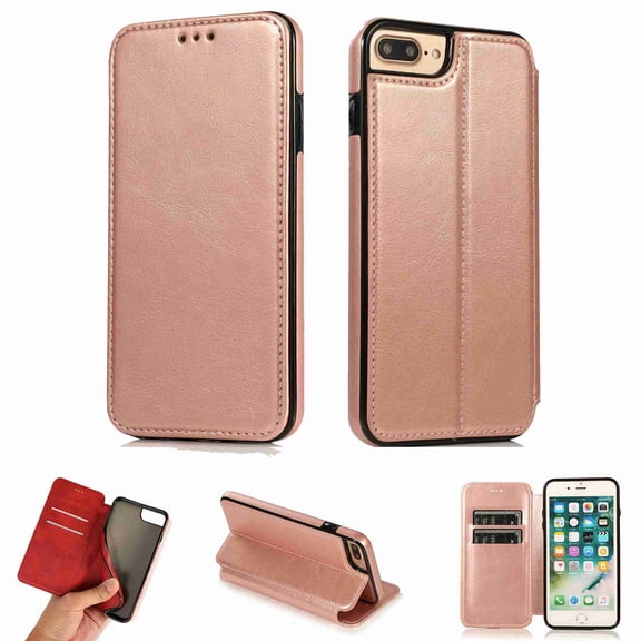 Dteck iPhone 6 Plus / 6s Plus Case, Premium PU Durable Leather Card Slots Wallet Folio Protective Shockproof Cover For iPhone 6 Plus / 6s Plus, rosegold