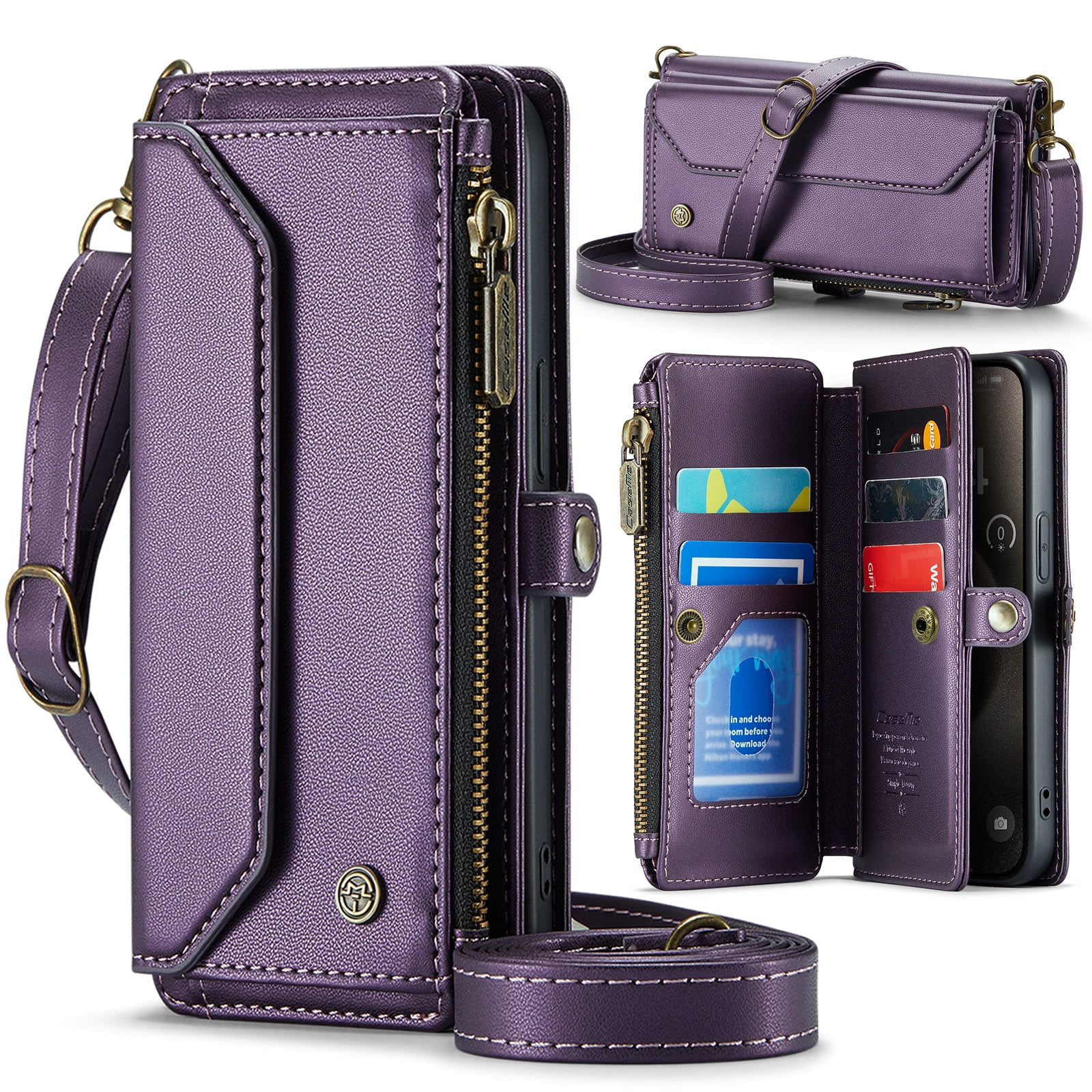 Dteck for iPhone 7 / 8 / SE 2022 & 2020 Case with RFID Blocking Wallet Case for Women Men, Shockproof PU Leather Magnetic Flip Strap Zipper Card Holder Phone Case,Purple