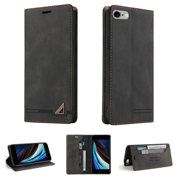 Dteck iPhone 7 Case, iPhone 8 Case, iPhone SE 2020 Case, Credit Card Slot Stand Slim Premium PU Leather & Soft TPU Back Shockproof Flip Folio Book Magnetic Cover For iPhone 7/8/SE 2020,Black