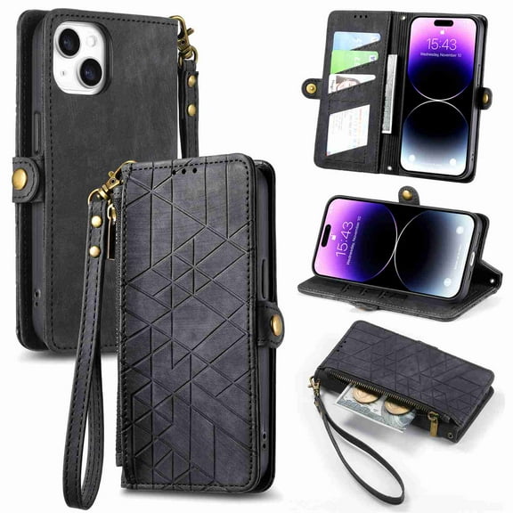 Dteck for iPhone 7 Plus / 8 Plus Anti-scratch Case, Shockproof Vintage Premium PU Leather Wallet Flip Cover with Card Slots Magnetic Closure Kickstand Handbag with Hand Strap, black