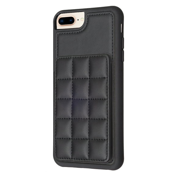 Dteck for iPhone 7 Plus / 8 Plus Card Holder Back Case with Pockets, Premium PU Leather ID Cash Credit Slots Magnetic Kickstand Flip Folio Slim Hard Protective Cover, black