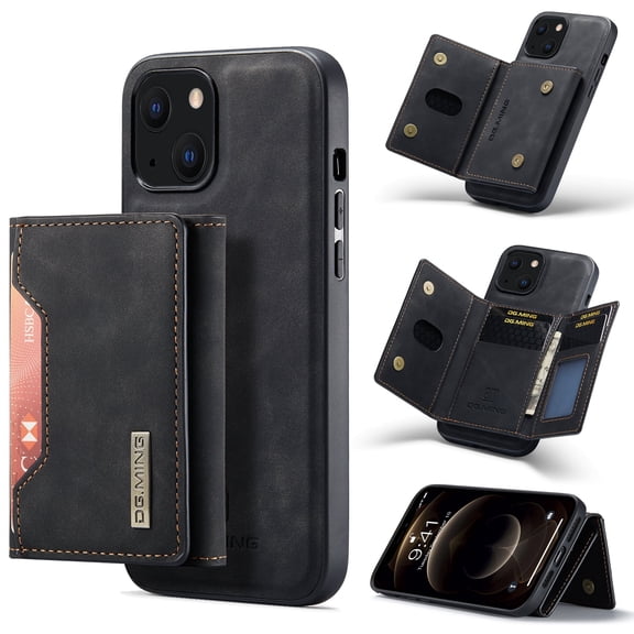 Dteck for iPhone 7 Plus / 8 Plus Magnetic Case, Retro PU Leather Wallet Case Detachable with Trifold Wallet Cash Slot Credit Cards Holder Pocket, black