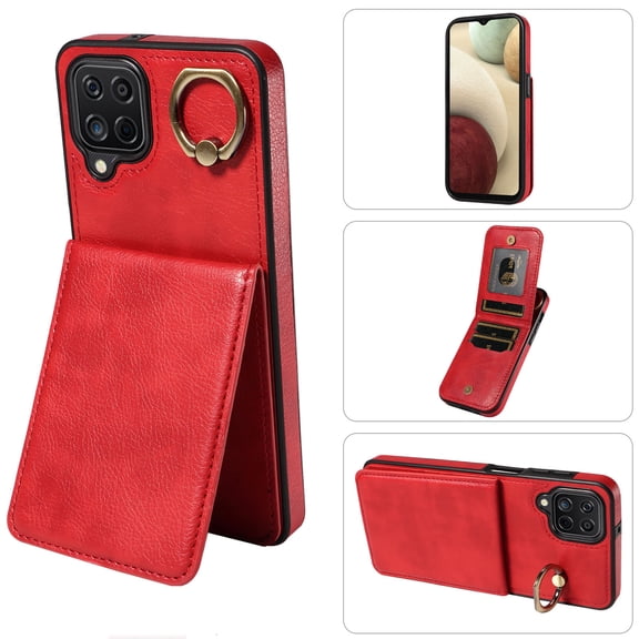 Dteck for iPhone 7 Plus / 8 Plus Wallet Card Case, Shockproof Ring Holder Stand Slim PU Leather Phone Case for Men Women Thin Rugged Protective Cover, red