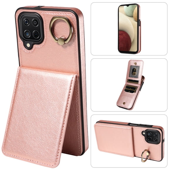 Dteck for iPhone 7 Plus / 8 Plus Wallet Card Case, Shockproof Ring Holder Stand Slim PU Leather Phone Case for Men Women Thin Rugged Protective Cover, rosegold