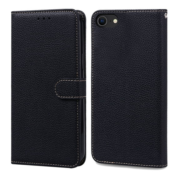 Dteck iPhone 7 Solid Color Wallet Case,PU Premium Leather Flip Kickstand Ultra-Slim Cover for iPhone for iPhone 7/ 8 / SE 2020 4.7 inch,Black
