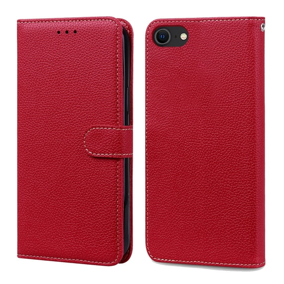Dteck iPhone 7 Solid Color Wallet Case,PU Premium Leather Flip Kickstand Ultra-Slim Cover for iPhone for iPhone 7/ 8 / SE 2020 4.7 inch,Red