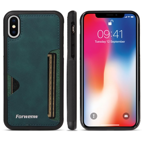 Dteck for iPhone 7 / iPhone 8 / SE 2022 & 2020 Hard Shell, Luxury Premium PU Leather Wallet Case with Card Holder, Shockproof Back Flip Hard Slim Rugged Protective Cover, green