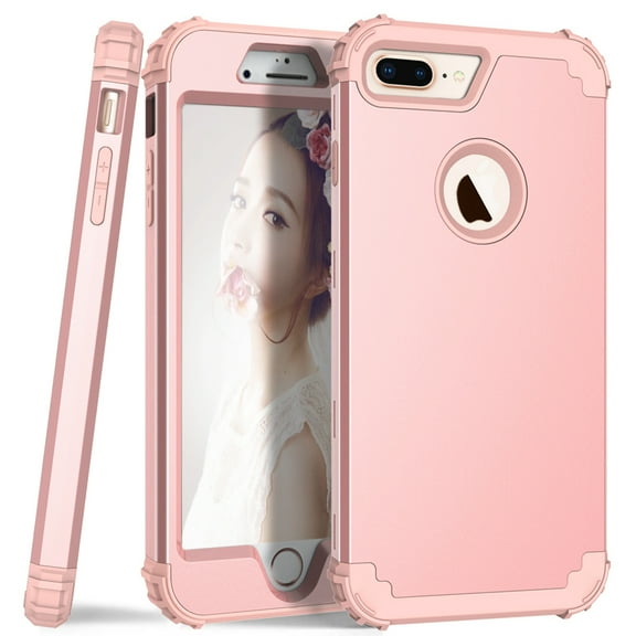 Dteck iPhone 8 Plus Case, Dteck Heavy Dual Layer Rugged Shockproof Case Hard PC Protective Back Cover For Apple iPhone 8 Plus, Rosegold