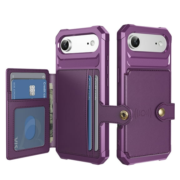 Dteck for iPhone Air (2025) Case with Back Wallet Card Holder, Hybrid Rubber Bumper Shockproof Magnetic Back Flip Case for iPhone Air Wallet Case for Women Men, Purple