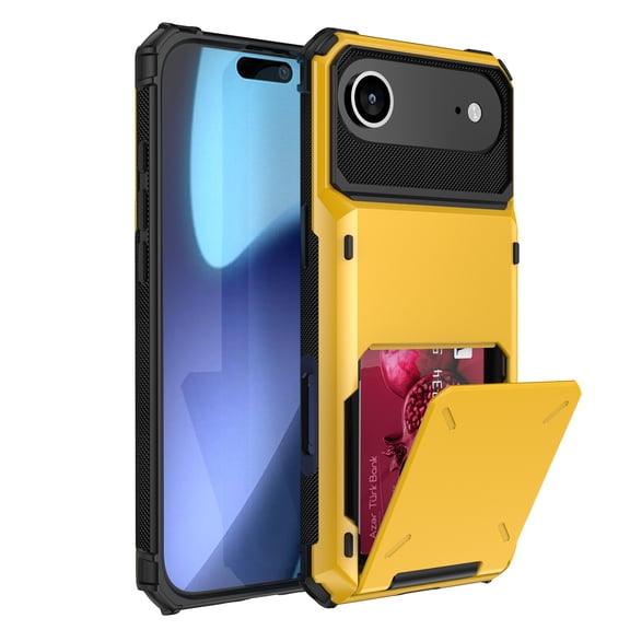 Dteck for iPhone Air (2025) Case with Card Holder, Store 5 Cards Dual Layer Heavy Duty Shockproof Wallet Case with Hidden Card Slot Large Storage Cover for Men & Women, Yellow