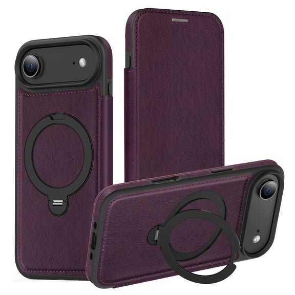 Dteck for iPhone Air Case, Card Holder RFID Blocking Flip Leather Case for iPhone Air, Magnetic Ring Stand Compatible with MagSafe, Full Body Protection Shockproof for Men Women,Purple