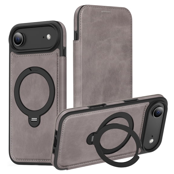Dteck for iPhone Air Case, Card Holder RFID Blocking Flip Leather Case for iPhone Air, Magnetic Ring Stand Compatible with MagSafe, Full Body Protection Shockproof for Men Women,Gray