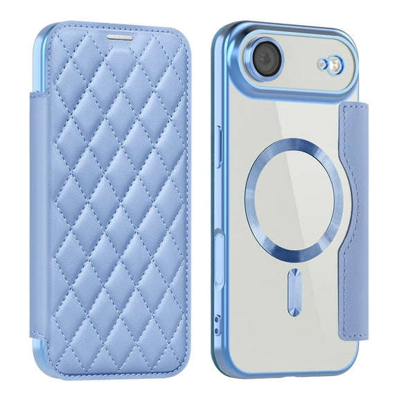 Dteck for iPhone Air Flip Wallet Case (2025), Magnetic Clear Back/Camera Lens Protector, Compatible with MagSafe Card Slots RFID Blocking PU Leather Protective Slim Phone Case, Blue