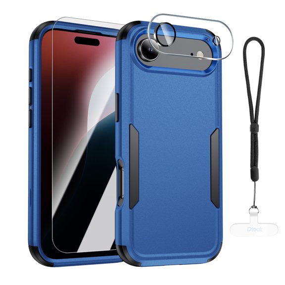 Dteck for iPhone Air Phone Case, 1X Screen Protector +1X Camera Lens, Shockproof for iPhone Air Case, Drop Protection Protective Hard Back Cover 6.5 inch,Blue+Black