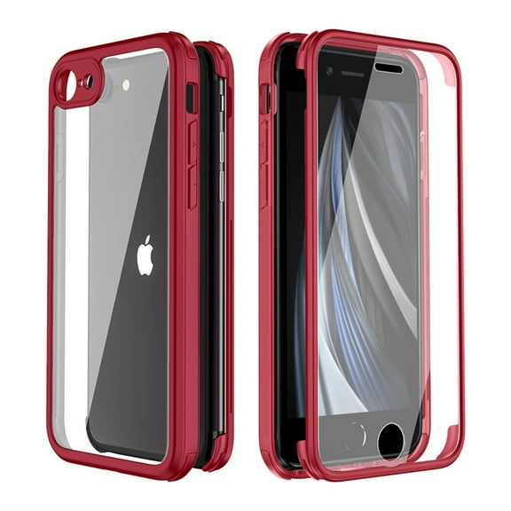 Dteck iPhone SE 2020 Case, Dual Layer Full Body Shockproof Protection Case Double Sides Tempered Glass Cover Flexible TPU Bumper For iPhone SE 2020 / iPhone 7 / iPhone 8, Red