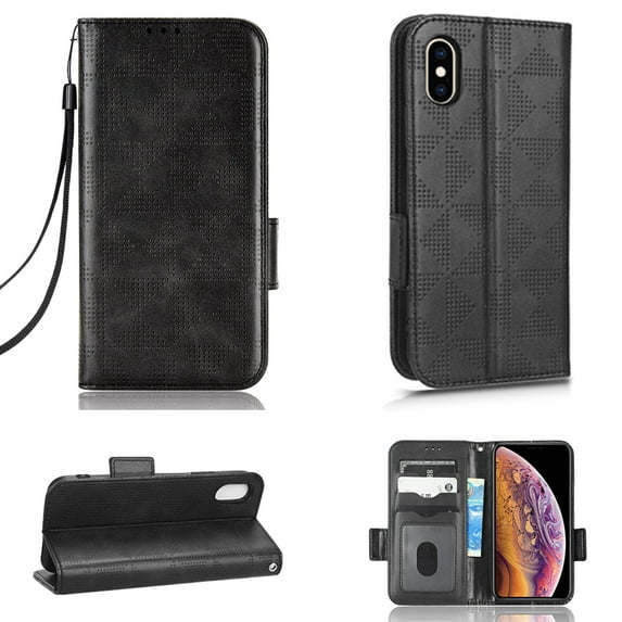 Dteck iPhone X Case, iPhone XS Wallet Case, Flip Magnetic Synthetic Leather with Hand Strap Credit Card Slots Kickstand Business style Phone Cover For iPhone XS Max, Black