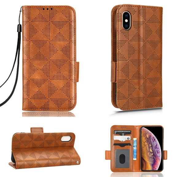 Dteck iPhone X Case, iPhone XS Wallet Case, Flip Magnetic Synthetic Leather with Hand Strap Credit Card Slots Kickstand Business style Phone Cover For iPhone XS Max, Brown