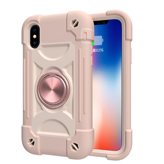 Dteck iPhone XR 6.1-inch Case ,Shock-Proof Cover Compatible with Magnetic Car Mount Kickstand,Hybrid Rubber Rugged Protective PC Back Phone Case for Apple iPhone XR 6.1",Rosegold