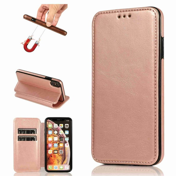 Dteck iPhone XR Case, Premium PU Durable Leather Card Slots Wallet Folio Protective Shockproof Cover For iPhone XR, rosegold