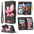 thumbnail image 1 of Dteck iPhone XR Case with Zipper Wallet, Painted PU Leather Folio Case 9 Card Slots Wallet Case with Zipper Pocket / Hand Strap for iPhone XR 6.1-inch,06# Lotus, 1 of 4