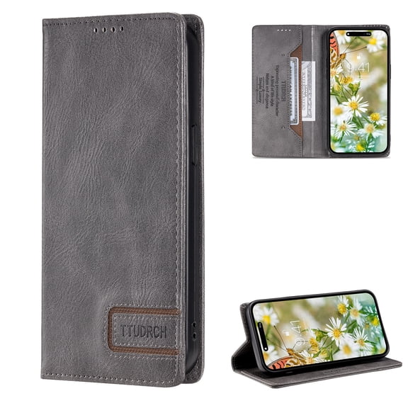 Dteck iPhone XS Case, iPhone X Case, Premium PU Leather Retro Slim RFID Blocking Cards Slots Shockproof Protective Stand Wallet Case for Apple iPhone XS/X,Gray