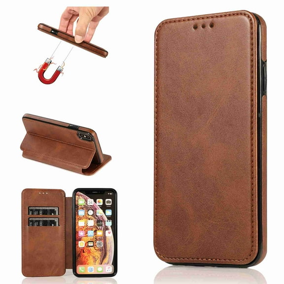 Dteck iPhone XS Max Case, Premium PU Durable Leather Card Slots Wallet Folio Protective Shockproof Cover For iPhone XS Max, coffee