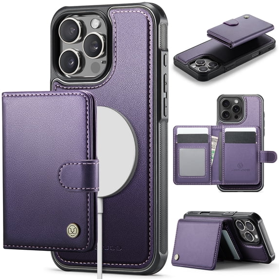 Dteck for iPhone XS Max Wallet Case Magnetic Card Holder, RFID Blocking 2 in 1 Detachable Kickstand Shockproof Cover for Women Men Compatible with Magsafe Accessory, Purple
