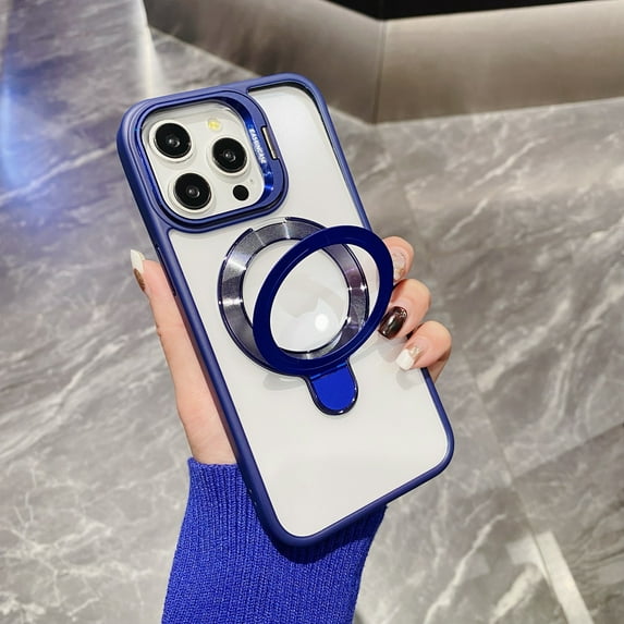 Dteck two built-in stands Case for iPhone 14,Shockproof Case Lens Foldable Kickstand Mag-Safe Magnetic Ring Invisible Stand Clear Back Cover,Darkblue