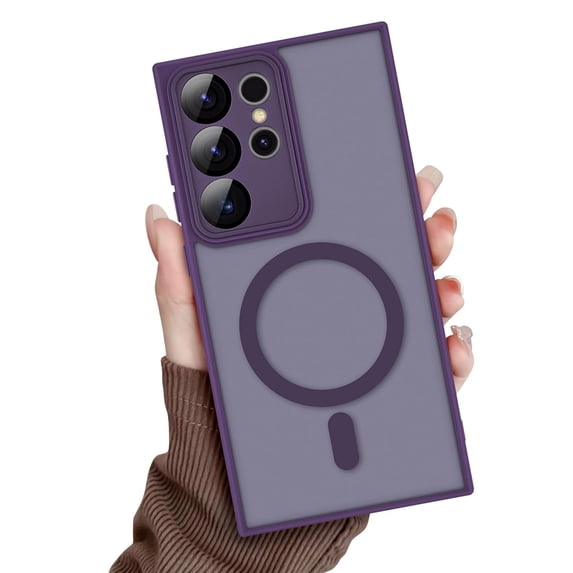 Dteck with Lens Protector Case for Samsung Galaxy S24, Magnetic Wireless Charging Matte Shockproof Armor Luxury Slim Matte Hard Cover, Darkpurple
