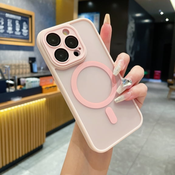 Dteck with Lens Protector Case for iPhone 16 Plus, Magnetic Wireless Charging Matte Shockproof Armor Luxury Slim Matte Hard Cover, Pink