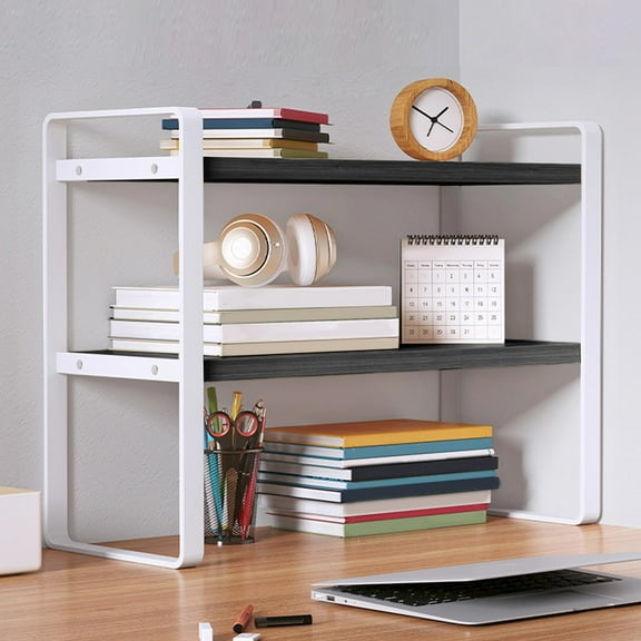 Dthchengua 2-Tier Desktop Storage Shelf - Wood Layer Organizer for Student Desk, Office Computer Table, or Home Countertop, Non-Slip Base & Space-Saving Design (11.8" L x 7.87" W)