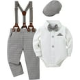 thumbnail image 1 of Dtiaagto Baby Boy Clothes Suits 4PCS Gentleman Outfit Dress Romper Beret Hat Suspender Pants Bow Tie Wedding Set, 1 of 5