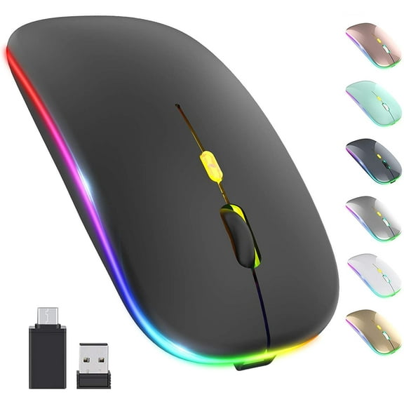 Dtreels Led Wireless Mouse Rechargeable Silent Optical with USB & Type-C Receiver 3 Dpi, Black