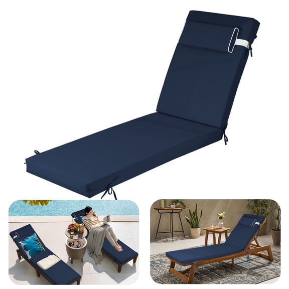 DTTRA Chaise Lounge Cushions Outdoor, 72 x 21 x 3 Inch, Waterproof Lounge Chair Cushion for Outdoor Furniture, Patio Lounger Pads with Removable Cover Ties Pillow for Pool, Garden Loungers