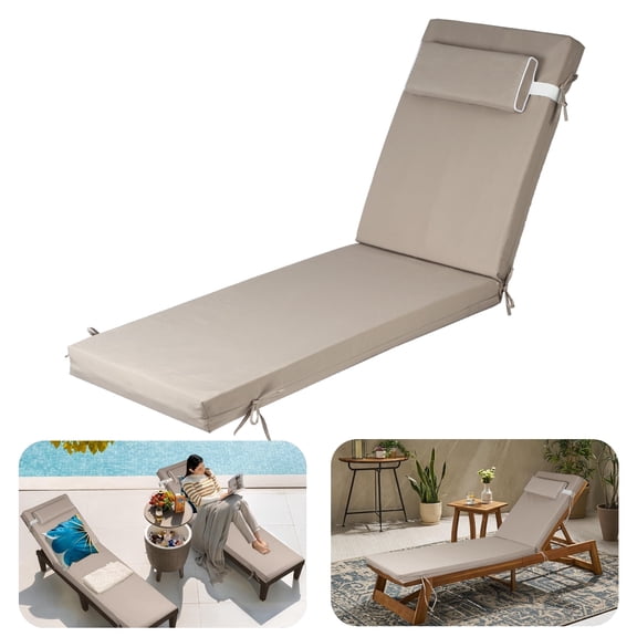 DTTRA Chaise Lounge Cushions Outdoor, 72 x 21 x 3 Inch, Waterproof Lounge Chair Cushion for Outdoor Furniture, Patio Lounger Pads with Removable Cover Ties Pillow for Pool, Garden Loungers