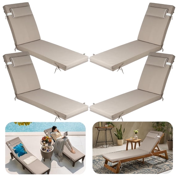 DTTRA Chaise Lounge Cushions Outdoor, 72 x 21 x 3 Inch, Waterproof Lounge Chair Cushion for Outdoor Furniture, Patio Lounger Pads with Removable Cover Ties Pillow for Pool, Garden Loungers