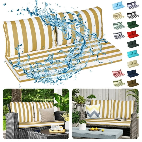 DTTRA Outdoor Loveseat Cushion Set, 48 x 24 Inch, Water Repellent, 3-Year Fade Resistant, Patio Furniture Cushions with Removable Cover, Ties and Hidden Zipper for Sofa Bench Couch Pads Set