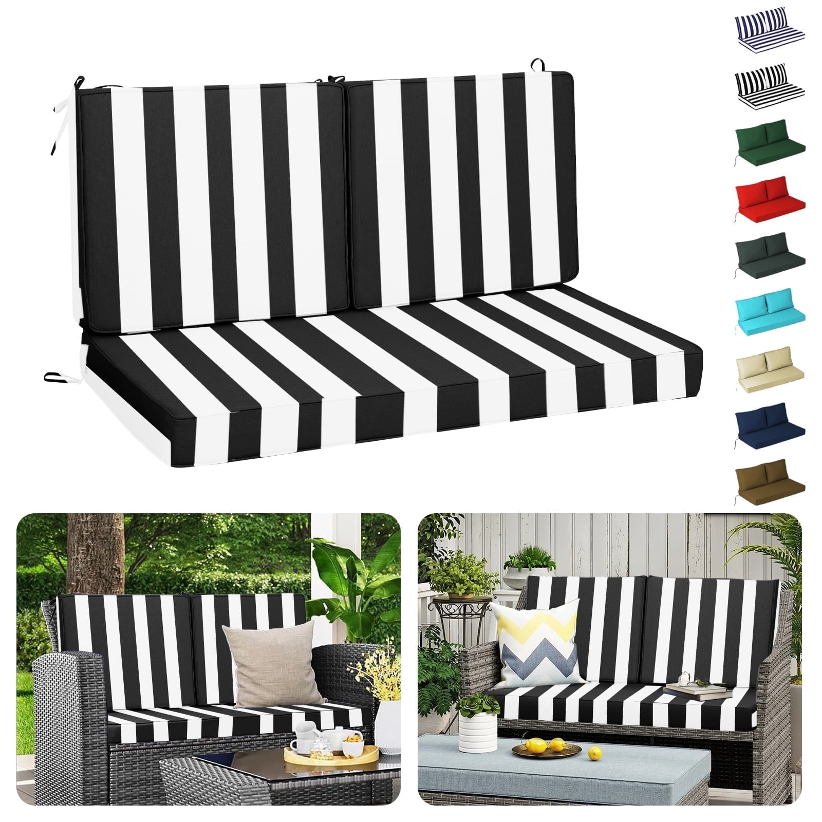 DTTRA Outdoor Loveseat Cushion Set, 48 x 24 Inch, Water Repellent, 3-Year Fade Resistant, Patio Furniture Cushions with Removable Cover, Ties and Hidden Zipper for Sofa Bench Couch Pads Set
